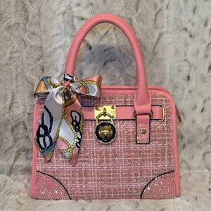 💗 🌸 Pink Tweed Handbag with Wallet and Crossbody Strap 💗 🌸